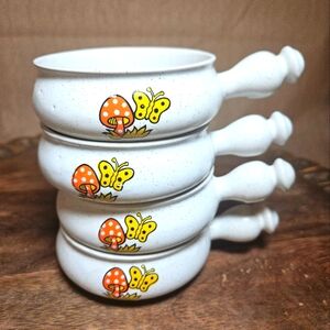 RARE HTF Vintage Royal Sealy Merry Mushroom Crock Small Dish Set of 4 Japan